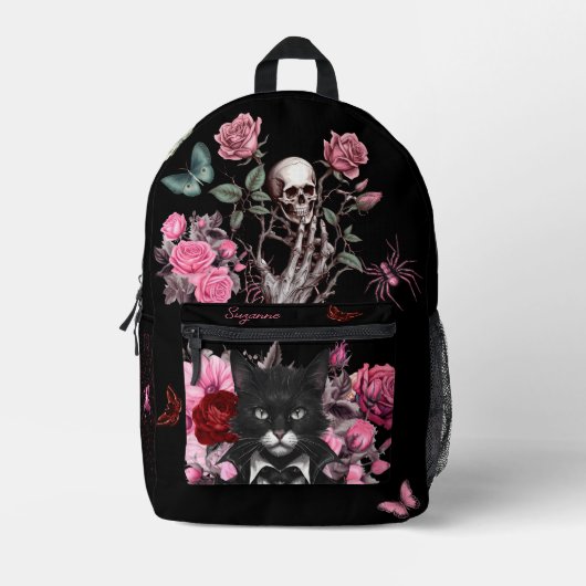 Goth Rucksack Spinnen Katzen Rose dunkles emo (Vorderseite)