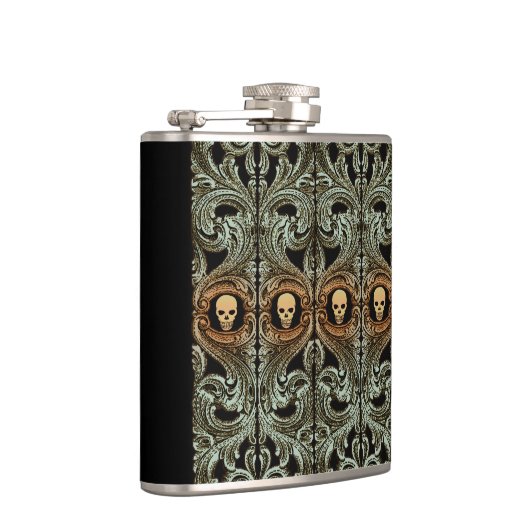 Goth Sage Green Ornament mit Schädel Flachmann (Rechts)