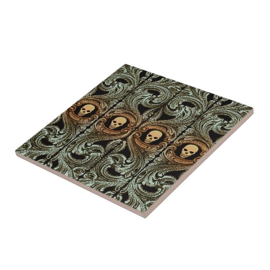 Goth Sage Green Ornament mit Schädel Fliese (Seite)