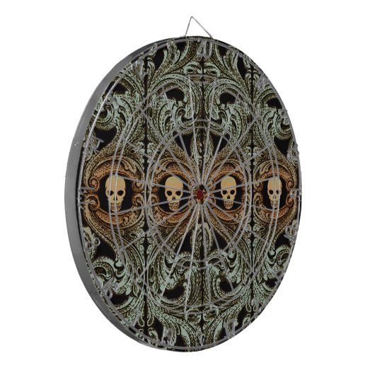 Goth Sage Green Ornament mit Skull Dartscheibe (Vorderseite Links)