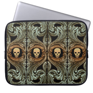 Goth-Sagegrün-Ornament mit Totenkopf Laptopschutzhülle