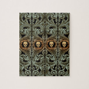 Goth-Sagegrün-Ornament mit Totenkopf Puzzle