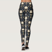 Goth-Schädel und blaue Blumenmuster Leggings (Rückseite)