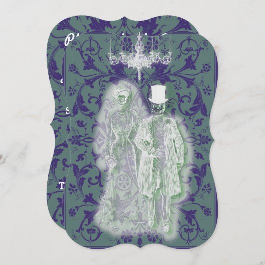 Goth Skeleton Ghost Brie und Groom Couple Einladung (Vorne/Hinten)