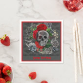 Goth Skeleton Rote Rosen Gothic Skull Personalisie Serviette (Beispiel)