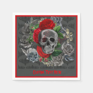 Goth Skeleton Rote Rosen Gothic Skull Personalisie Serviette