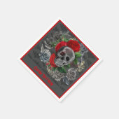 Goth Skeleton Rote Rosen Gothic Skull Personalisie Serviette (Ecke)