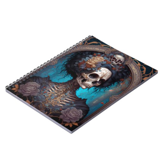 Goth Skeleton Skull Woman Gothic Notizblock (Linke Seite)