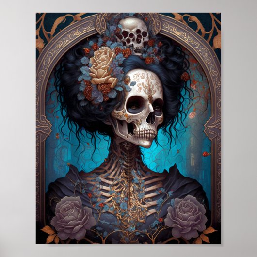 Goth Skeleton Skull Woman Gothic Poster (Vorne)