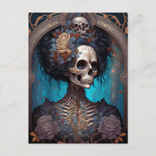 Goth Skeleton Skull Woman Gothic Postkarte (Vorderseite)