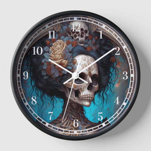 Goth Skeleton Skull Woman Gothic Uhr (Vorderseite)