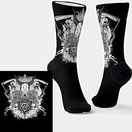 Goth Skeletts Skulls Death Scythe auf Black Socken