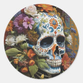 Goth Skull and Blume Day of the Dead Runder Aufkleber (Vorderseite)