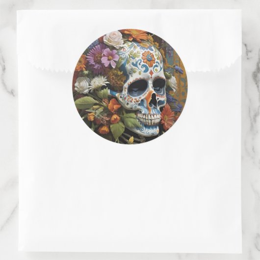 Goth Skull and Blume Day of the Dead Runder Aufkleber (Tasche)