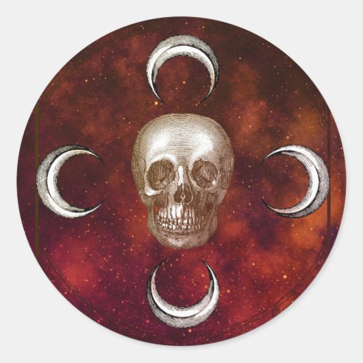 Goth Skull and Moon Celestial Runder Aufkleber (Vorderseite)