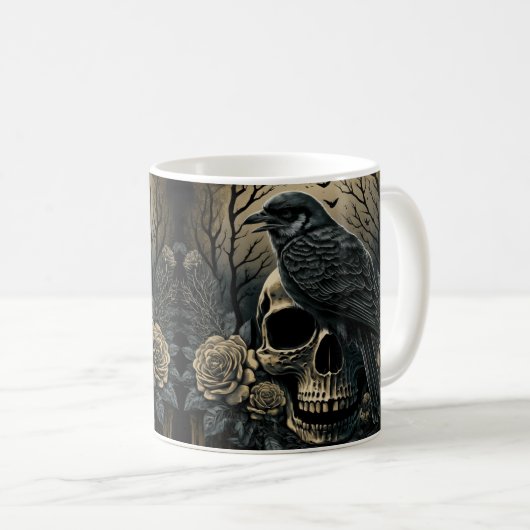 Goth Skull Art with Raven Design Kaffeetasse (VorderseiteRechts)