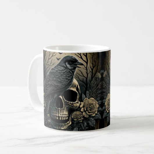 Goth Skull Art with Raven Design Kaffeetasse (Vorderseite Links)