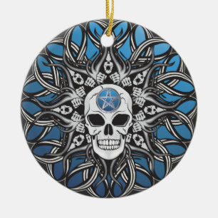 Goth Skull - Blau Keramikornament