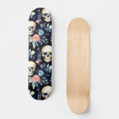 Goth Skull Blume Wasserfarbmuster Skateboard (Vorderseite)