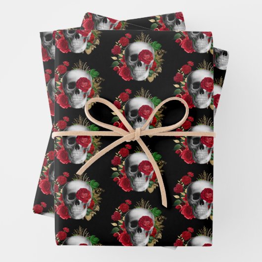 Goth Skull mit Red Blume & Gold Blätter (Beispiel)