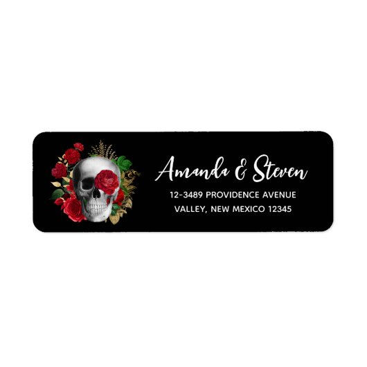 Goth Skull mit Red Blume & Gold Blätter (Vorne)