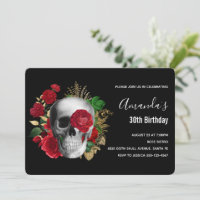Goth Skull mit Red Blume & Gold Blätter Geburtstag