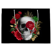 Goth Skull mit Red Blume & Gold Blätter Große Geschenktüte (Vorderseite)