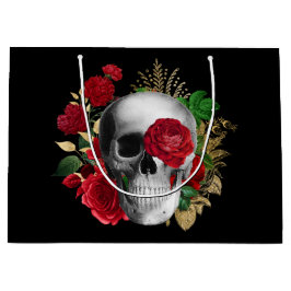 Goth Skull mit Red Blume & Gold Blätter Große Geschenktüte
