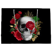 Goth Skull mit Red Blume & Gold Blätter Große Geschenktüte (Rückseite)