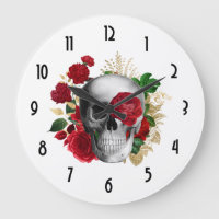Goth Skull mit Red Blume & Gold Blätter