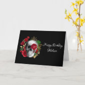 Goth Skull mit Red Blume & Gold Blätter Karte (Gelbe Blume)
