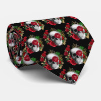 Goth Skull mit Red Blume & Gold Blätter