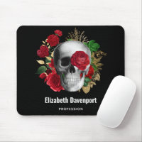 Goth Skull mit Red Blume & Gold Blätter