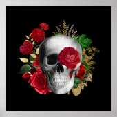 Goth Skull mit Red Blume & Gold Blätter Poster (Vorne)