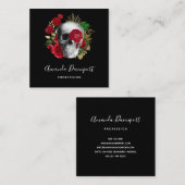 Goth Skull mit Red Blume & Gold Blätter Quadratische Visitenkarte (Vorne/Hinten)
