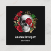 Goth Skull mit Red Blume & Gold Blätter Quadratische Visitenkarte (Vorderseite)