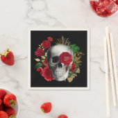 Goth Skull mit Red Blume & Gold Blätter Serviette (Beispiel)