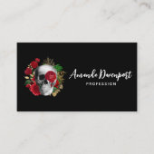 Goth Skull mit Red Blume & Gold Blätter Visitenkarte (Vorderseite)