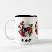 Goth Skull mit Red Blume & Gold Blätter Zweifarbige Tasse (Links)