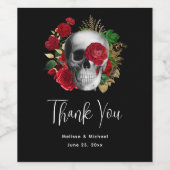 Goth Skull mit Roten Blume - Anlass Danke Weinetikett (Einzelnes Label)