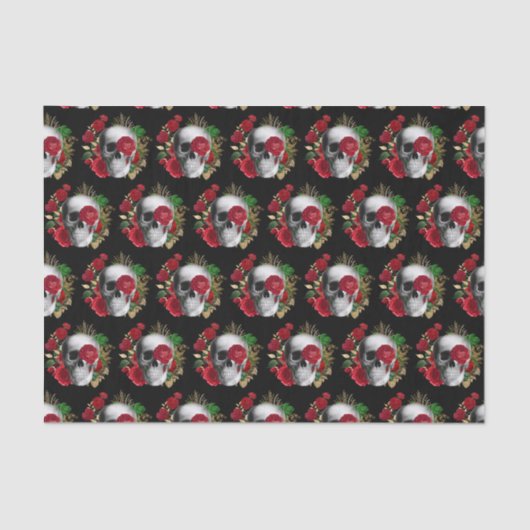 Goth Skull mit Roten Blume Gemustert Seidenpapier (Vorderseite)