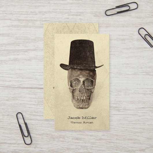 Goth Skull mit Top Hat Sepia Vintager Tattoo Shop Visitenkarte (Vorderseite/Rückseite Beispiel)