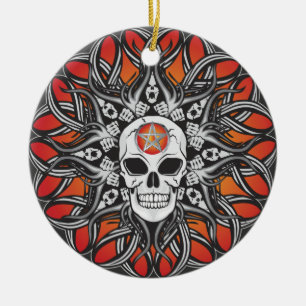 Goth Skull - Orange Keramikornament