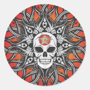 Goth Skull - Orange Runder Aufkleber