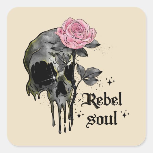 Goth Skull | Rebel-Soul Quadratischer Aufkleber (Vorderseite)