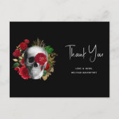 Goth Skull Red Blume & Gold Blätter - Vielen Dank Postkarte (Vorderseite)