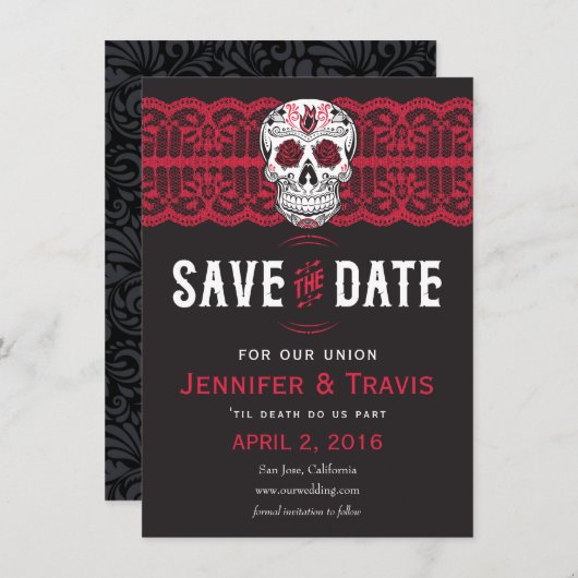 Goth Skull Swirl & Lace Wedding Speichern Sie die  Save The Date (Vorne/Hinten)