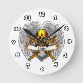 Goth skull Warrior Clock Runde Wanduhr (Vorderseite)