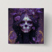 Goth Skull Woman Dark Fantasy Art Button (Vorderseite)