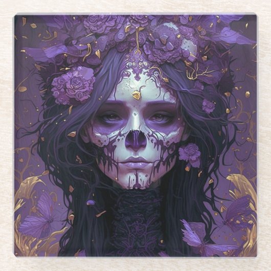 Goth Skull Woman Dark Fantasy Art Glasuntersetzer (Vorderseite)